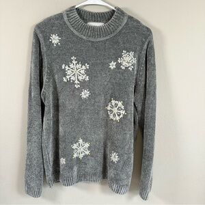 Alfred Dunner Gray Chenille Sweater Medium Snowflake Holiday‎ Christmas Festive